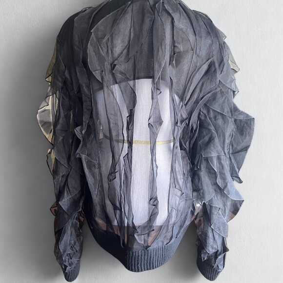 NICOPANDA Dramatic Ruffle Bomber Jacket - Sheer Black - Picture 2 of 4